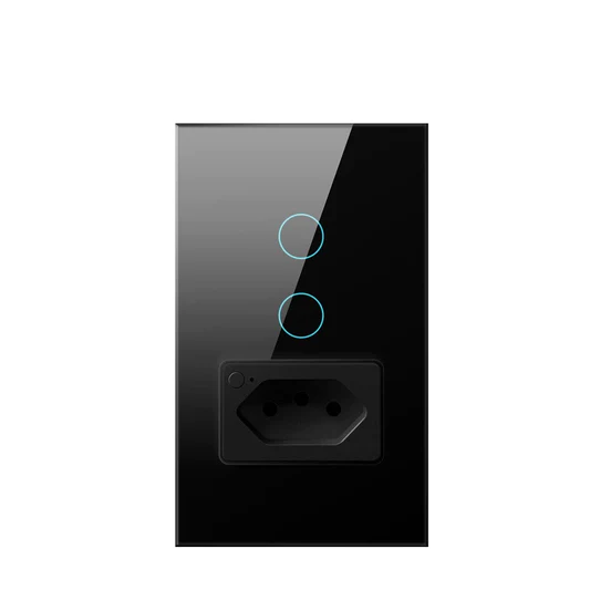 Glass touch smart switch, with two buttons and an outlet