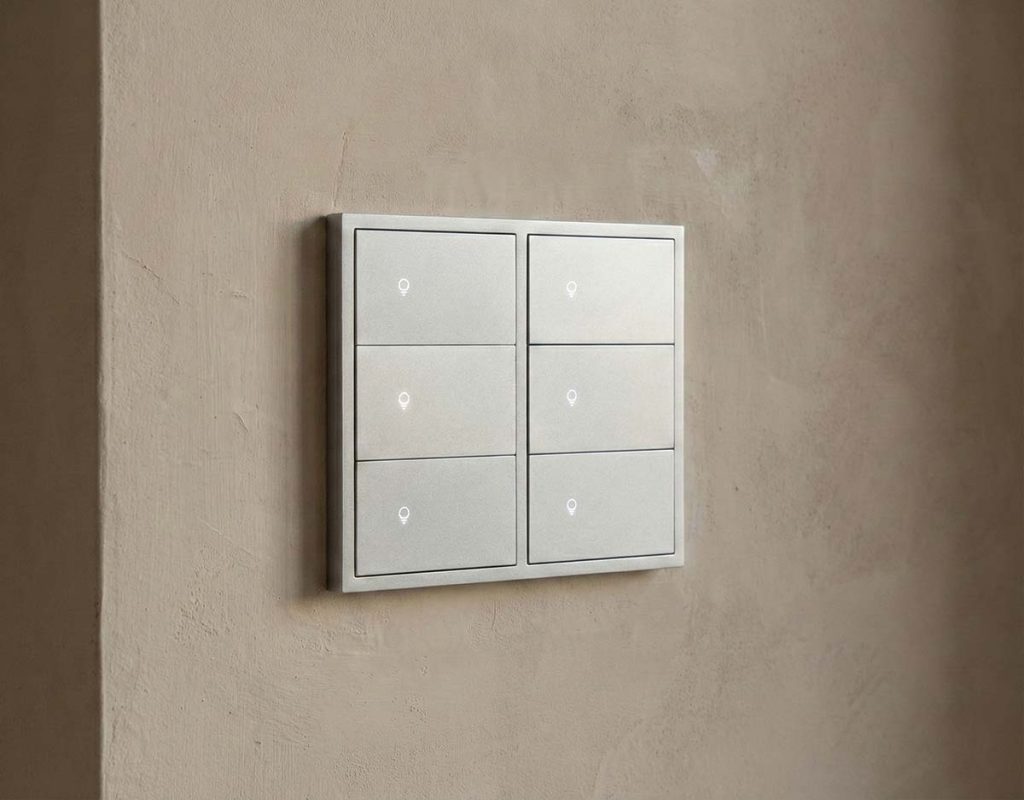 Six-button keypad mounted on the wall